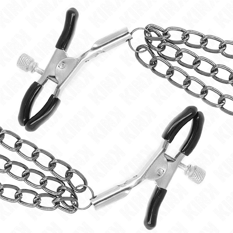 KINK - PINZE PER CAPEzzoli CON 3 CATENE NERE 20/23/28 CM – Morsetti per capezzoli per sadomasochismo – foto 4