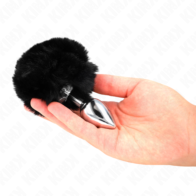KINK - SPINA IN ACCIAIO INOSSIDABILE 7 x 3 CM CON CODA DI CONIGLIO IN ECOPELLICCIA NERA 8 CM – Plug anale BDSM