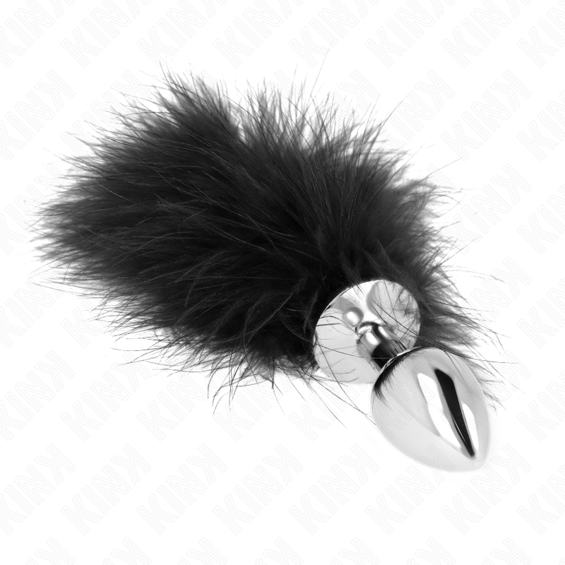 KINK - PLUG ANALE IN ACCIAIO INOSSIDABILE 11 x 7 CM CON PIUMA 11 CM – Plug anale BDSM – foto 3