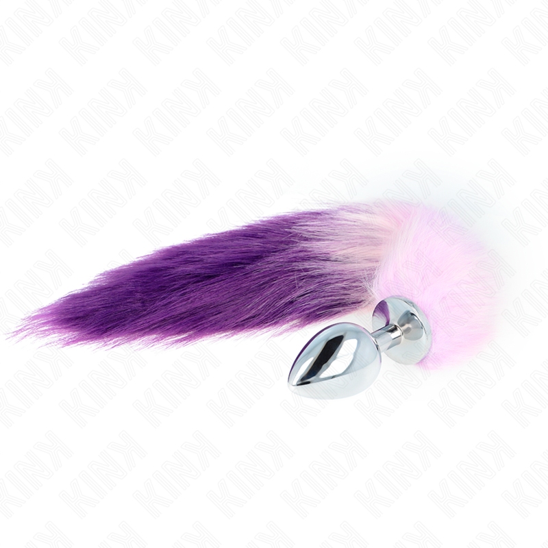 KINK - PLUG ANALE MISURA L 10 X 4 CM CON CODA SINTETICA 40 CM VIOLA – Plug anale BDSM – foto 2