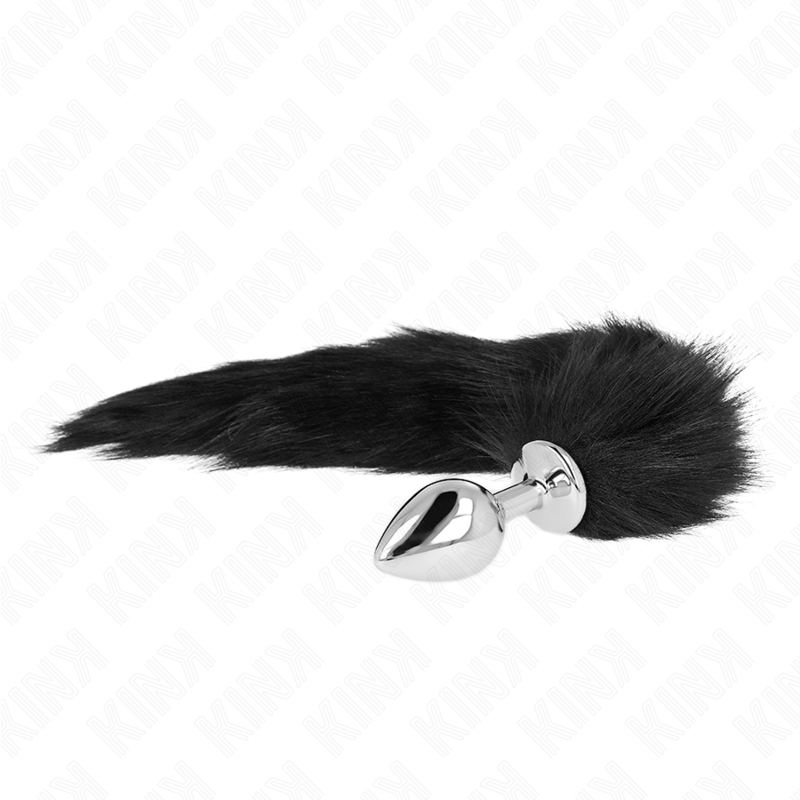 KINK - PLUG ANALE MISURA M 8 X 3,5 CM CON CODA SINTETICA 40 CM NERO – Plug anale BDSM – foto 2