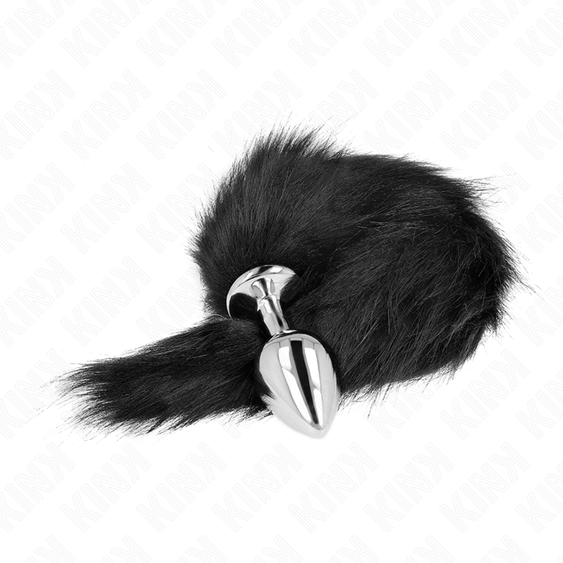 KINK - PLUG ANALE MISURA M 8 X 3,5 CM CON CODA SINTETICA 40 CM NERO – Plug anale BDSM – foto 4