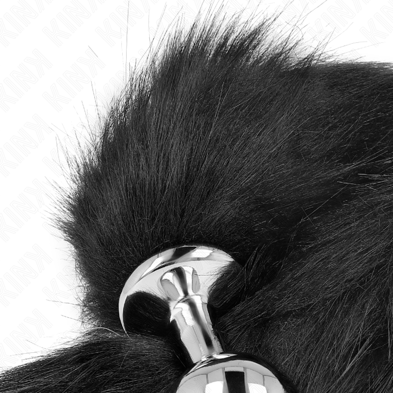 KINK - PLUG ANALE MISURA M 8 X 3,5 CM CON CODA SINTETICA 40 CM NERO – Plug anale BDSM – foto 3