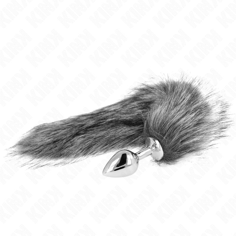KINK - PLUG ANALE MISURA M 8 X 3,5 CM CON CODA SINTETICA 40 CM GRIGIO – Plug anale BDSM – foto 2
