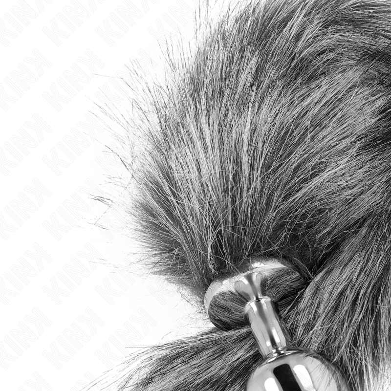 KINK - PLUG ANALE MISURA M 8 X 3,5 CM CON CODA SINTETICA 40 CM GRIGIO – Plug anale BDSM – foto 4