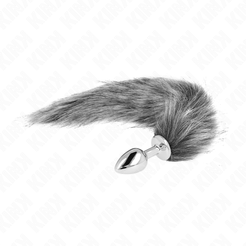KINK - PLUG ANALE TAGLIA S 7 X 3 CM CON CODA SINTETICA 40 CM GRIGIO – Plug anale BDSM – foto 2