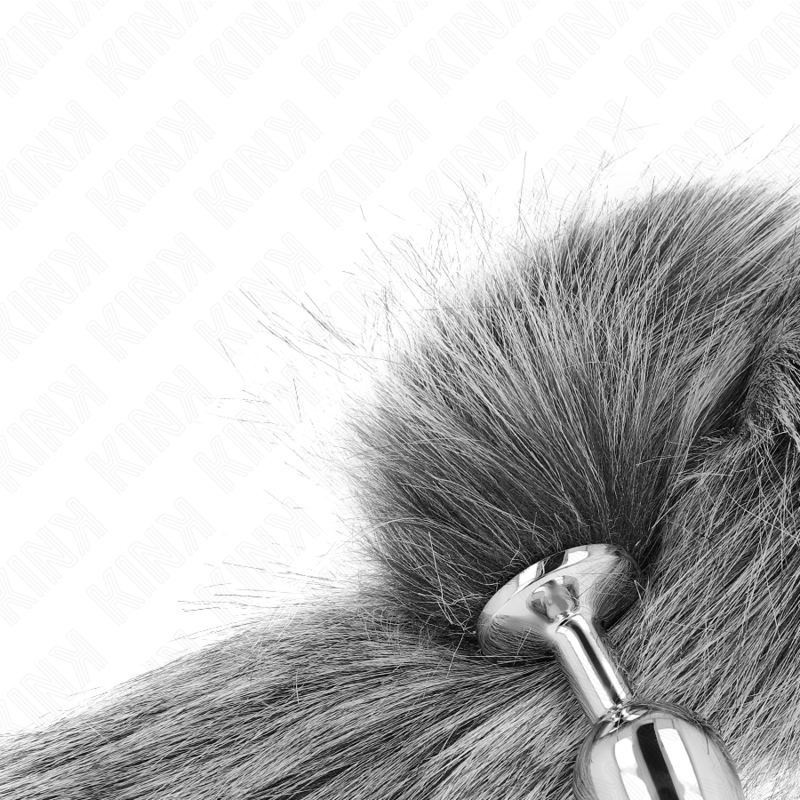 KINK - PLUG ANALE TAGLIA S 7 X 3 CM CON CODA SINTETICA 40 CM GRIGIO – Plug anale BDSM – foto 4