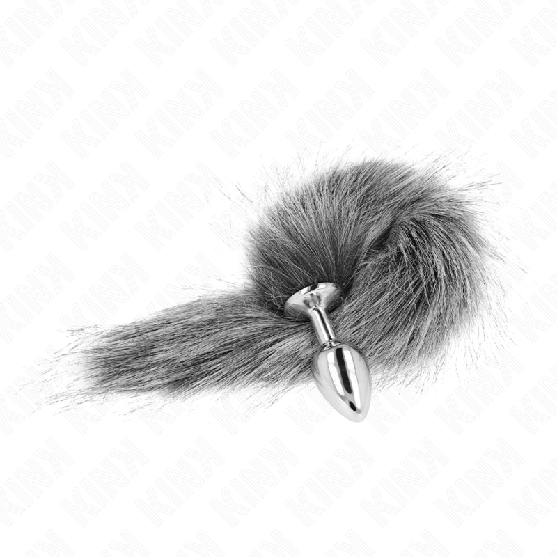 KINK - PLUG ANALE TAGLIA S 7 X 3 CM CON CODA SINTETICA 40 CM GRIGIO – Plug anale BDSM – foto 3