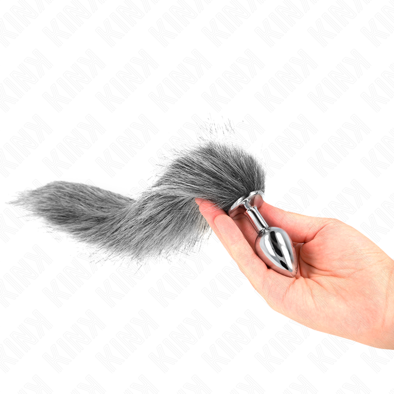 KINK - PLUG ANALE TAGLIA S 7 X 3 CM CON CODA SINTETICA 40 CM GRIGIO – Plug anale BDSM