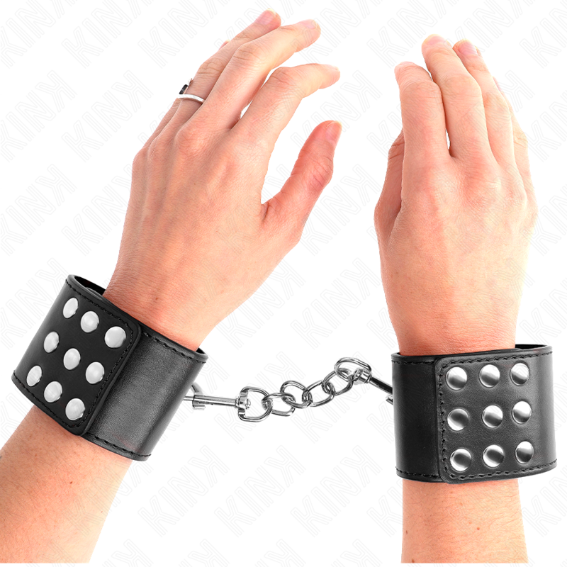 KINK - RESISTENZA DA POLSO CON CHIUSURA A SCATTO NERA REGOLABILE 19-24 CM X 5,5 CM – Sistemare le manette
