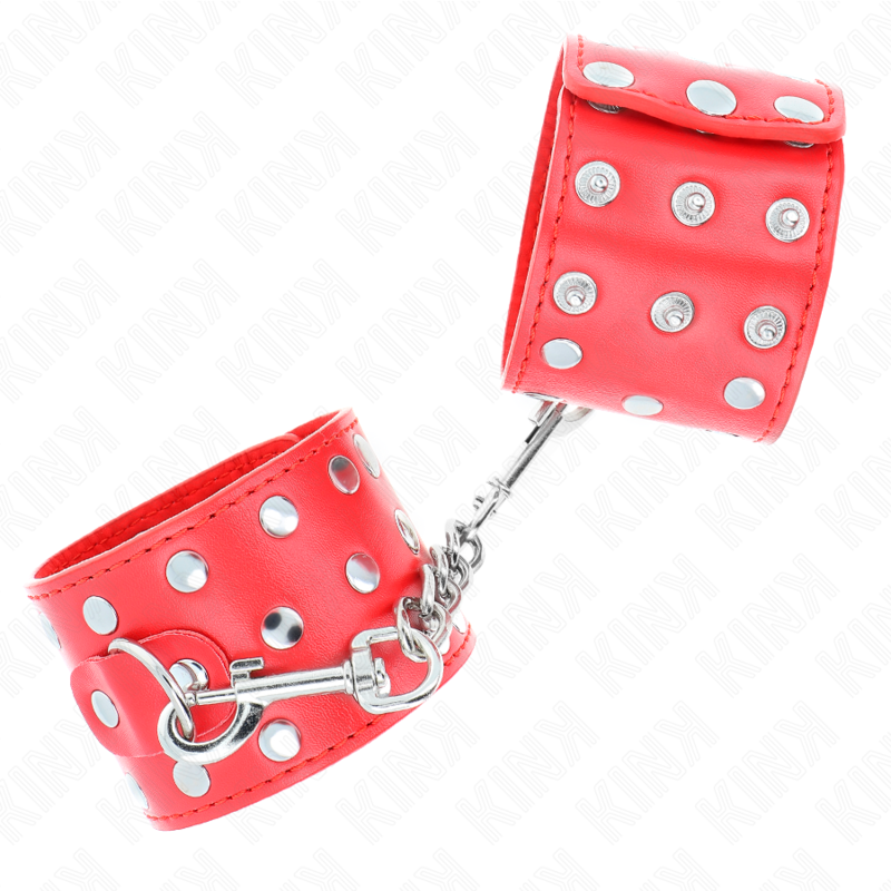 KINK - RESISTENZA DA POLSO CON CHIUSURA A SCATTO COMPLETA DI RIVETTI ROSSO REGOLABILE 19-24 CM X 5,5 CM – Sistemare le manette – foto 3