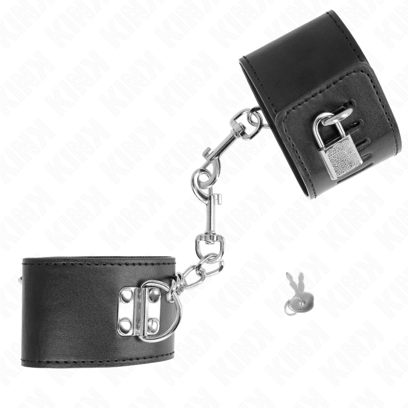 KINK - RESISTENZA DA POLSO CON CHIUSURA A LUCCHETTO NERO REGOLABILE 16-23 CM X 5,5 CM – Sistemare le manette – foto 3