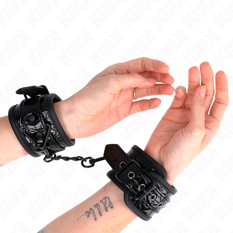 KINK - RESISTENZA DA POLSO CON MOTIVO A DIAMANTI NERO REGOLABILE 17-26 CM X 5,5 CM – Sistemare le manette