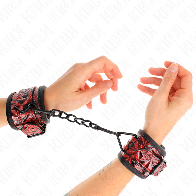 KINK - RESISTENZA DA POLSO CON MOTIVO A DIAMANTI ROSSO SCURO REGOLABILE 17-26 CM X 5,5 CM – Sistemare le manette