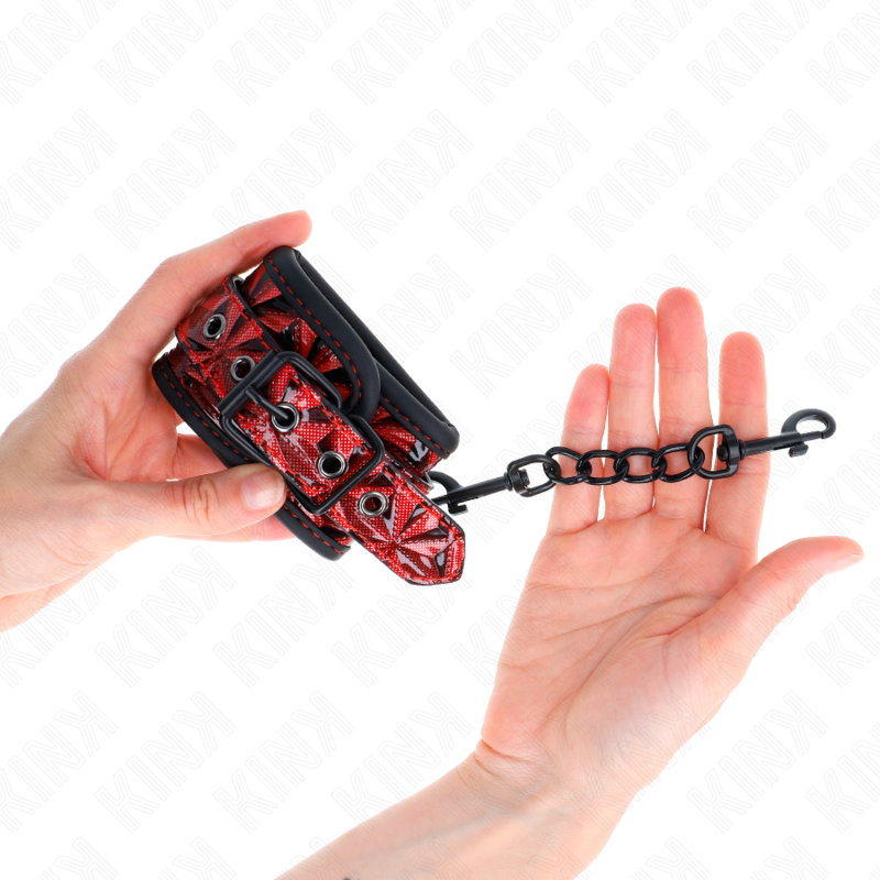 KINK - RESISTENZA DA POLSO CON MOTIVO A DIAMANTI ROSSO SCURO REGOLABILE 17-26 CM X 5,5 CM – Sistemare le manette – foto 4