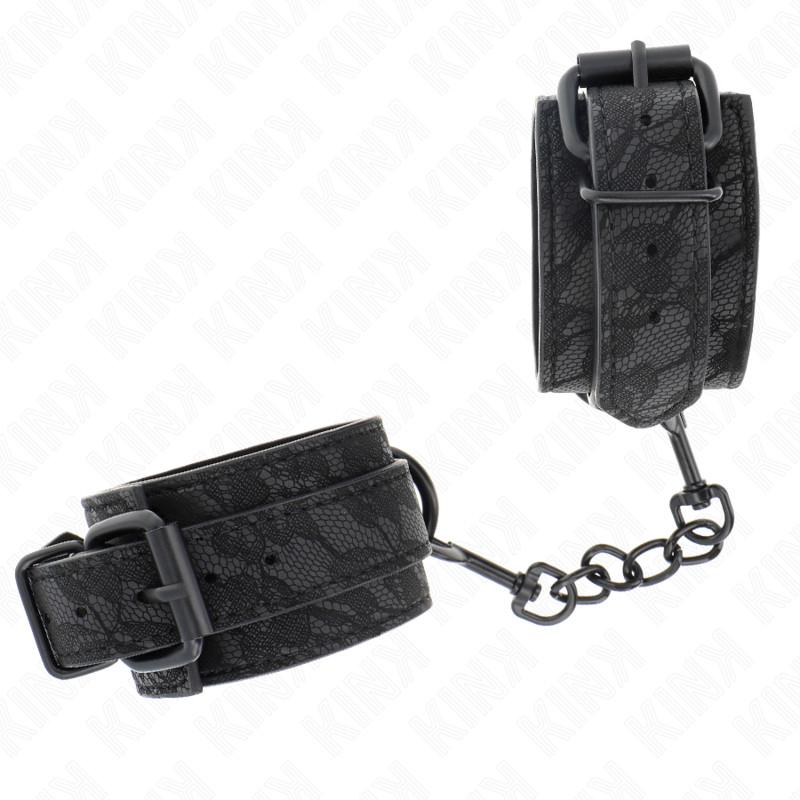 KINK - POLSI RICOPERTI DI PIZZO SCURO REGOLABILI NERO 19-26 CM – Sistemare le manette – foto 3