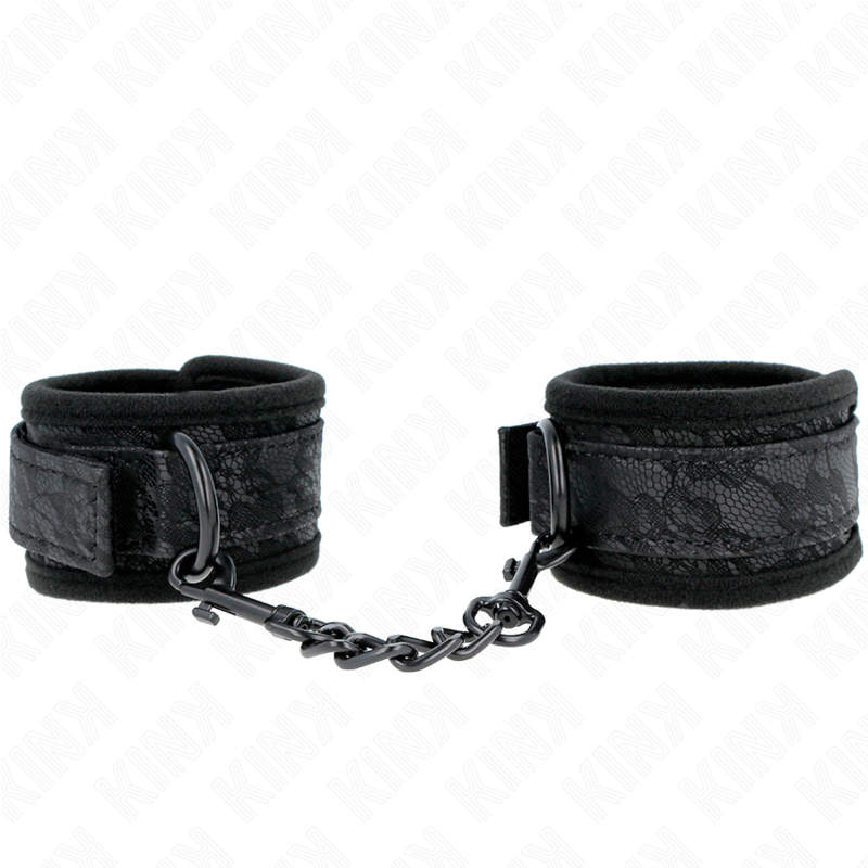 KINK - POLSI RICOPERTI DI PIZZO SCURO IN NEOPRENE REGOLABILE NERO 20-29 CM X 5 CM – Sistemare le manette – foto 2