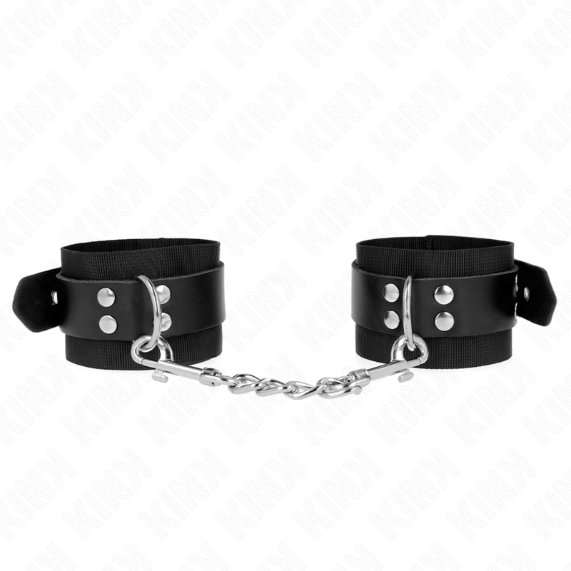 KINK - RESISTENZA DA POLSO IN NYLON NERO CON CINTURA IN PELLE NERA REGOLABILE 19-29 CM X 5,1 CM – Sistemare le manette – foto 2