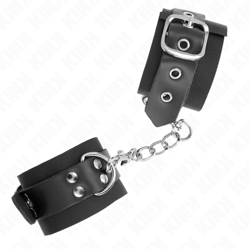 KINK - RESISTENZA DA POLSO IN NYLON NERO CON CINTURA IN PELLE NERA REGOLABILE 19-29 CM X 5,1 CM – Sistemare le manette – foto 3