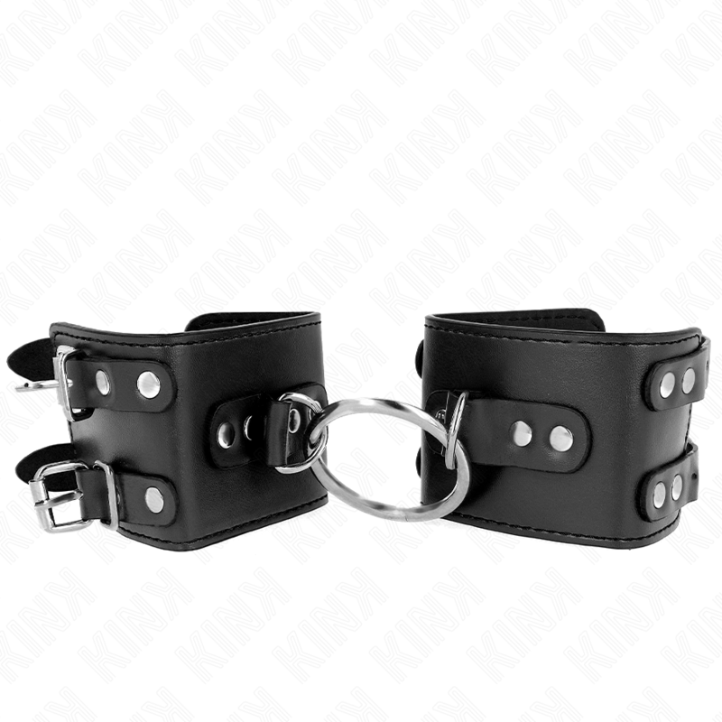 KINK - POLSO FISSO CON ANELLO E BORCHIE REGOLABILE NERO 17-22 CM X 6,5 CM – Sistemare le manette – foto 2