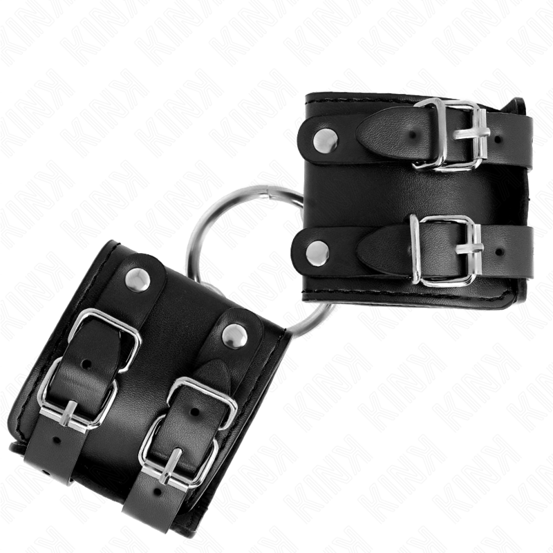KINK - POLSO FISSO CON ANELLO E BORCHIE REGOLABILE NERO 17-22 CM X 6,5 CM – Sistemare le manette – foto 3