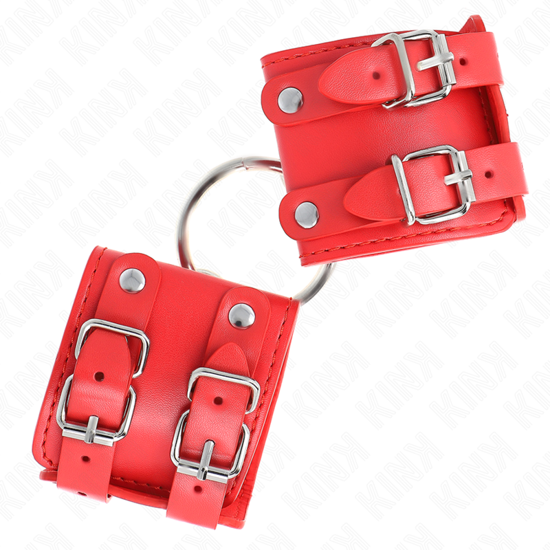 KINK - POLSO FISSO CON ANELLO E BORCHIE REGOLABILE ROSSO 17-22 CM X 6,5 CM – Sistemare le manette – foto 3