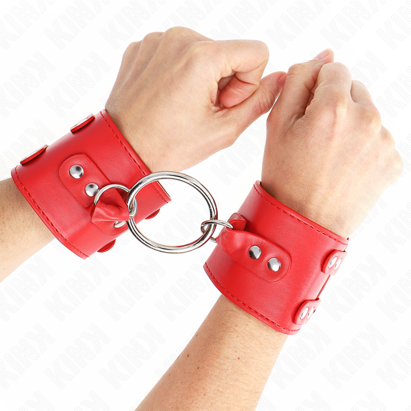 KINK - POLSO FISSO CON ANELLO E BORCHIE REGOLABILE ROSSO 17-22 CM X 6,5 CM – Sistemare le manette