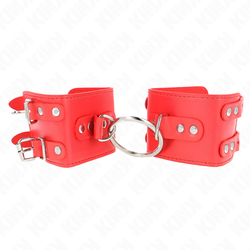 KINK - POLSO FISSO CON ANELLO E BORCHIE REGOLABILE ROSSO 17-22 CM X 6,5 CM – Sistemare le manette – foto 2