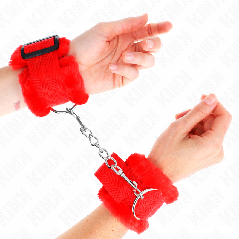 KINK - POGGIPOLSO FODERATO IN PELLICCIA ROSSO REGOLABILE 17-31 CM X 7 CM – Sistemare le manette