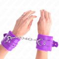KINK - POLSINI IMBOTTITI IN PELLICCIA CON FORI QUADRI VIOLA E CINTURA VIOLA REGOLABILE 17-29 CM X 6 CM – Sistemare le manette