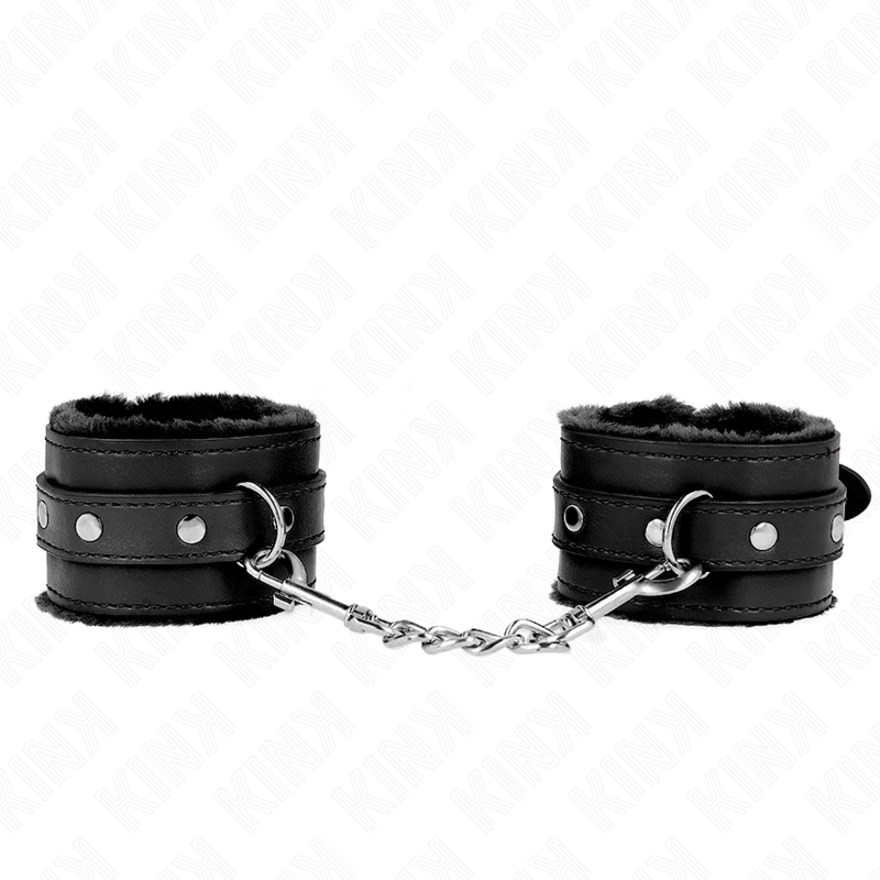 KINK - RESISTENZA DA POLSO PREMIUM FODERATA IN PELLICCIA NERA CON CINTURA NERA REGOLABILE 17-29 CM X 6 CM – Sistemare le manette – foto 2