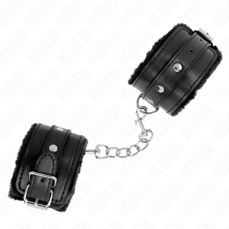 KINK - RESISTENZA DA POLSO PREMIUM FODERATA IN PELLICCIA NERA CON CINTURA NERA REGOLABILE 17-29 CM X 6 CM – Sistemare le manette – foto 3