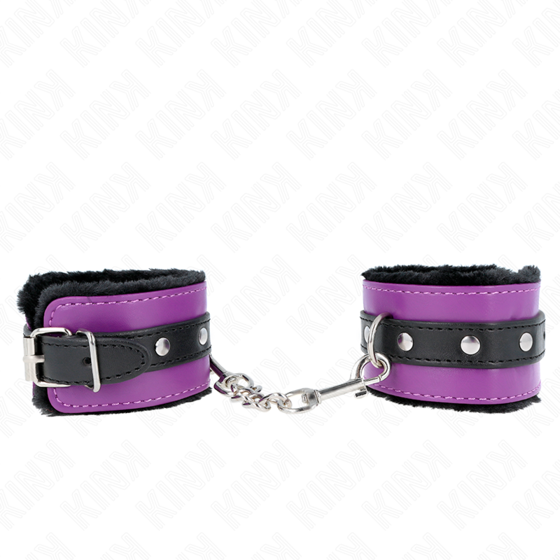 KINK - POGGIPOLSI PREMIUM FODERATI IN PELLICCIA NERI CON CINTURA VIOLA/NERA REGOLABILE 17-29 CM X 6 CM – Sistemare le manette – foto 2