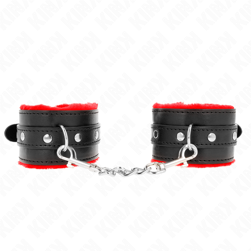 KINK - RESISTENZA DA POLSO PREMIUM FODERATA IN PELLICCIA ROSSO CON CINTURA NERA REGOLABILE 17-29 CM X 6 CM – Sistemare le manette – foto 2
