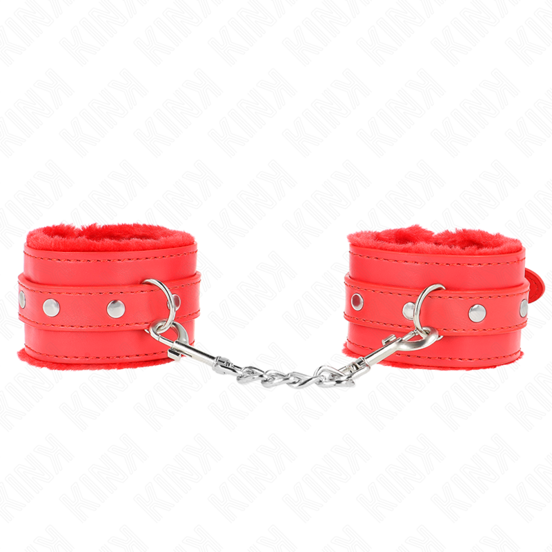 KINK - POGGIPOLSI PREMIUM IMBOTTITI IN PELLICCIA ROSSI CON CINTURA ROSSA REGOLABILE 17-29 CM X 6 CM – Sistemare le manette – foto 2