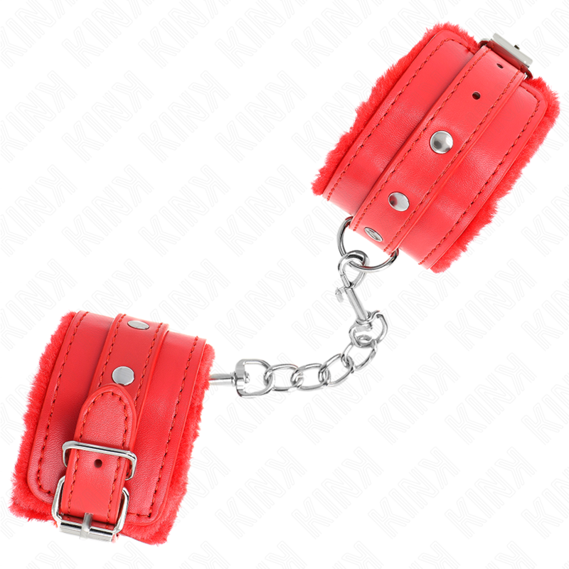 KINK - POGGIPOLSI PREMIUM IMBOTTITI IN PELLICCIA ROSSI CON CINTURA ROSSA REGOLABILE 17-29 CM X 6 CM – Sistemare le manette – foto 3