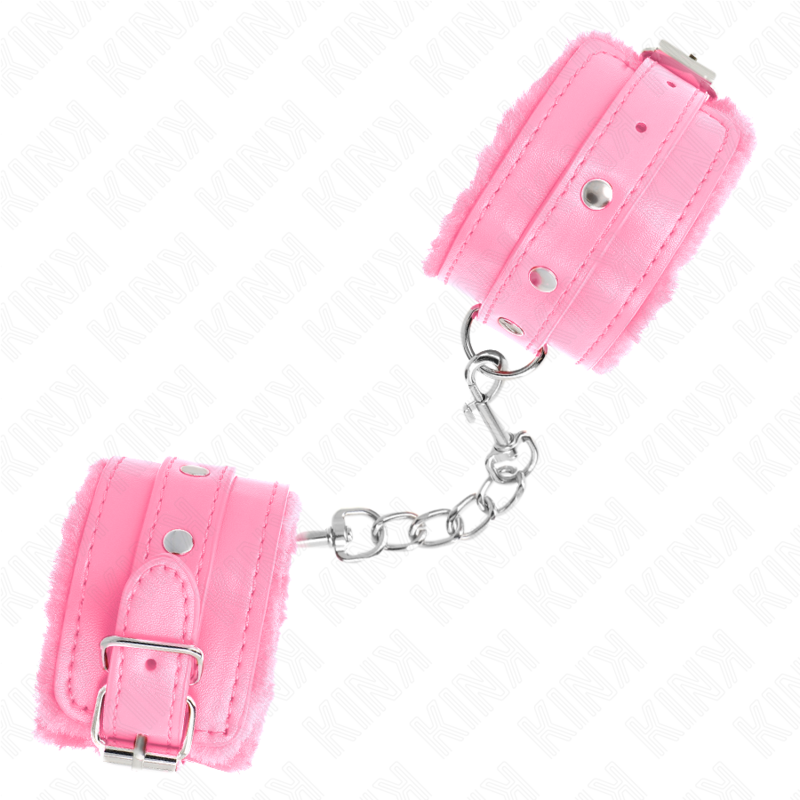 KINK - POGGIPOLSI PREMIUM RIVESTITI IN PELLICCIA ROSA CON CINTURA ROSA REGOLABILE 17-29 CM X 6 CM – Sistemare le manette – foto 4
