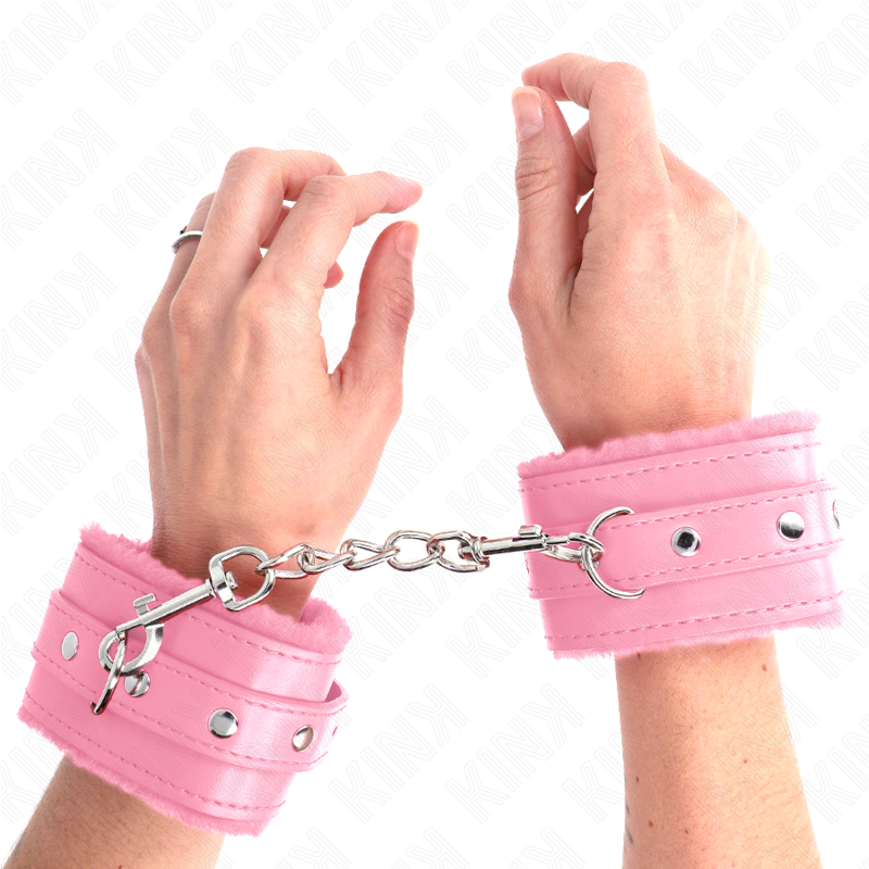 KINK - POGGIPOLSI PREMIUM RIVESTITI IN PELLICCIA ROSA CON CINTURA ROSA REGOLABILE 17-29 CM X 6 CM – Sistemare le manette
