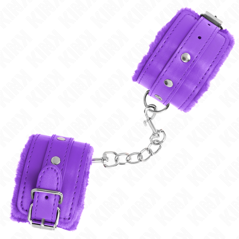 KINK - POGGIPOLSI PREMIUM IMBOTTITI IN PELLICCIA VIOLA CON CINTURA VIOLA REGOLABILE 17-29 CM X 6 CM – Sistemare le manette – foto 3