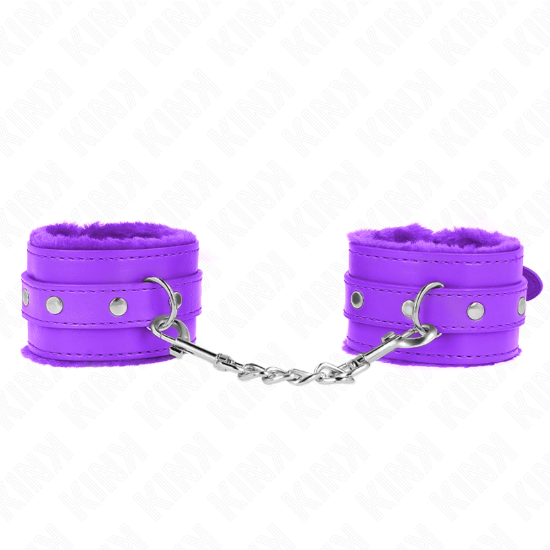 KINK - POGGIPOLSI PREMIUM IMBOTTITI IN PELLICCIA VIOLA CON CINTURA VIOLA REGOLABILE 17-29 CM X 6 CM – Sistemare le manette – foto 2