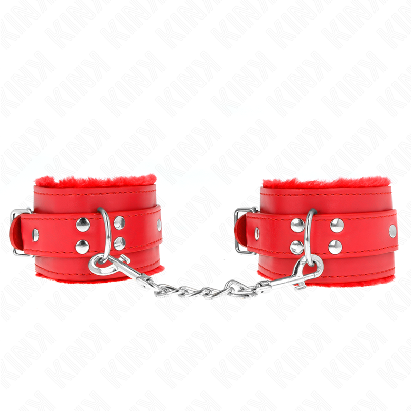 KINK - RESISTENZA DA POLSO IMBOTTITA IN PELLICCIA ROSSO CON CINTURA ROSSA REGOLABILE 17-29 CM X 6 CM – Sistemare le manette – foto 2