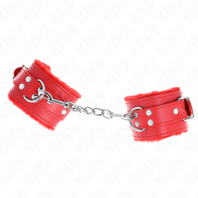 KINK - RESISTENZA DA POLSO IMBOTTITA IN PELLICCIA ROSSO CON CINTURA ROSSA REGOLABILE 17-29 CM X 6 CM – Sistemare le manette – foto 3