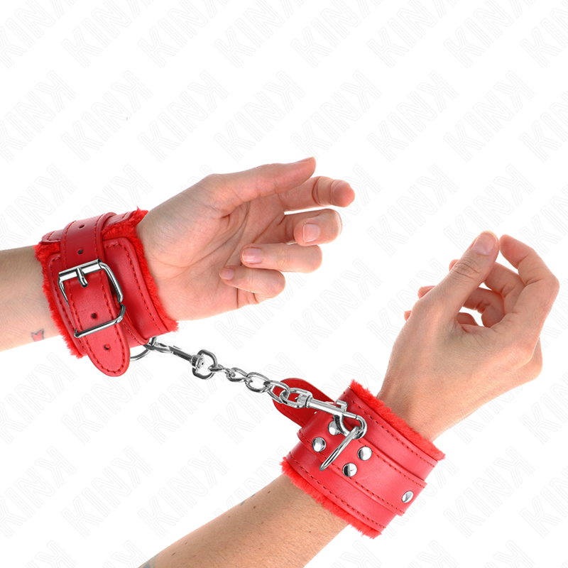 KINK - RESISTENZA DA POLSO IMBOTTITA IN PELLICCIA ROSSO CON CINTURA ROSSA REGOLABILE 17-29 CM X 6 CM – Sistemare le manette