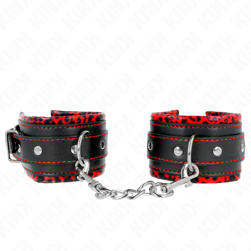 KINK - POGGIPOLSI IMBOTTITI IN PELLICCIA ROSSO/NERO REGOLABILE 17-29 CM X 6 CM – Sistemare le manette – foto 2