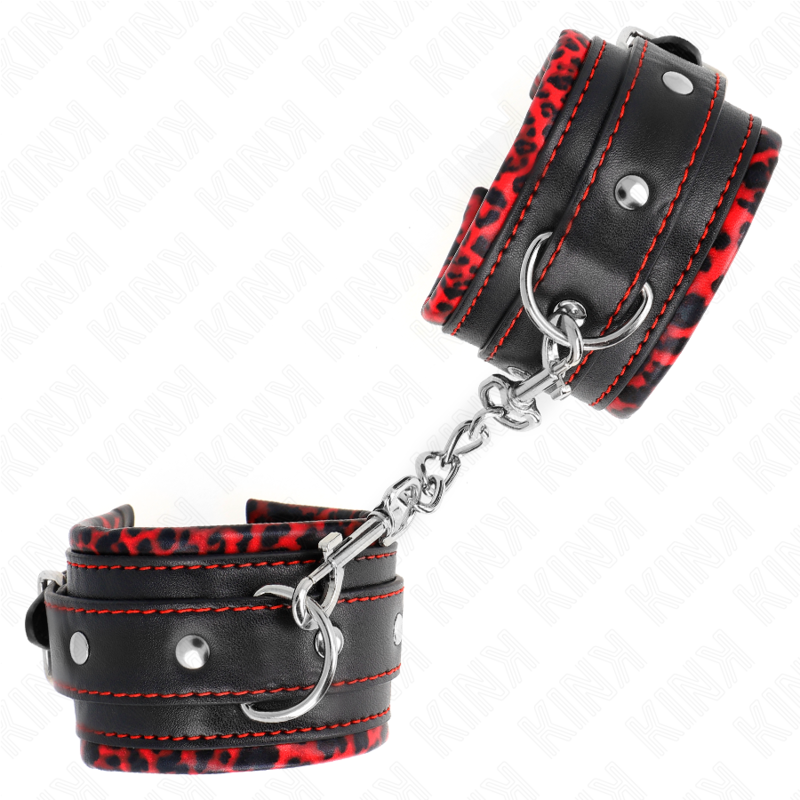 KINK - POGGIPOLSI IMBOTTITI IN PELLICCIA ROSSO/NERO REGOLABILE 17-29 CM X 6 CM – Sistemare le manette – foto 3
