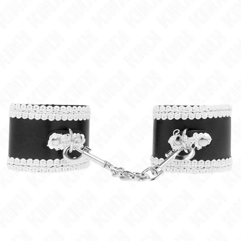 KINK - POLSO NERO CON PIZZO DECORATO BIANCO REGOLABILE 20-23 CM X 5,5 CM – Sistemare le manette – foto 2