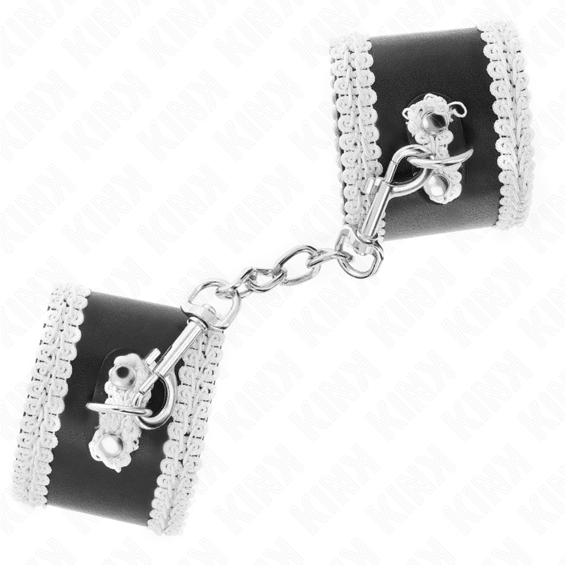 KINK - POLSO NERO CON PIZZO DECORATO BIANCO REGOLABILE 20-23 CM X 5,5 CM – Sistemare le manette – foto 3