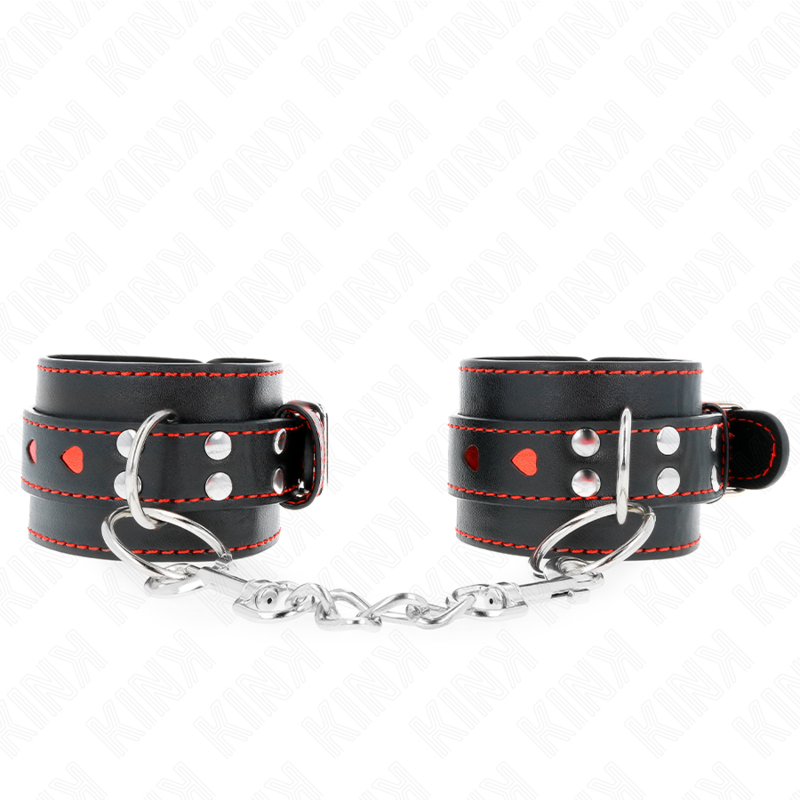 KINK - POLSO NERO CON INTARSIO CUORE ROSSO REGOLABILE 21-28 CM X 5,5 CM – Sistemare le manette – foto 2