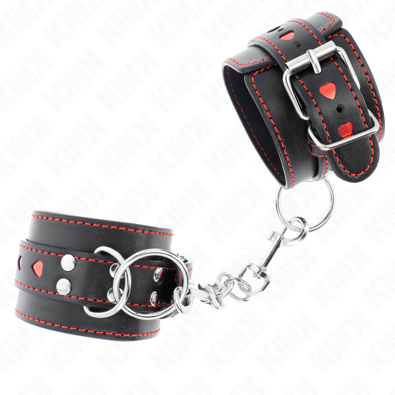 KINK - POLSO NERO CON INTARSIO CUORE ROSSO REGOLABILE 21-28 CM X 5,5 CM – Sistemare le manette – foto 3