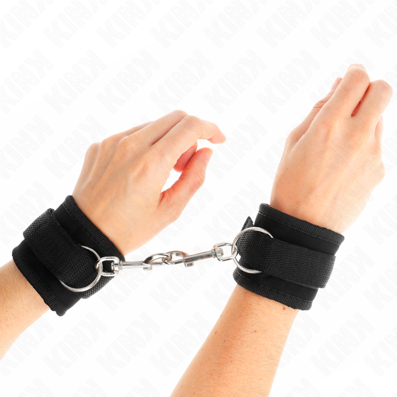 KINK - TENUTA DA POLSO IN NYLON HOOK&LOOP NERA MODELLO 2 REGOLABILE 18-35 CM X 6 CM – Sistemare le manette